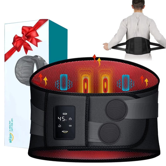 Cordless Rechargeable Heating Pad and Lower Back Brace Massager with Adjustable Heat Levels and Massage Modes (Black)